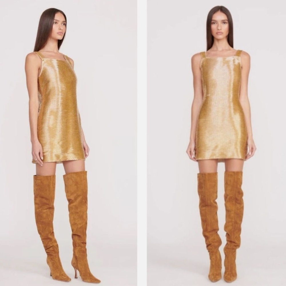 STAUD NWT Small Evie Beaded Gold Sequin Mini Dress